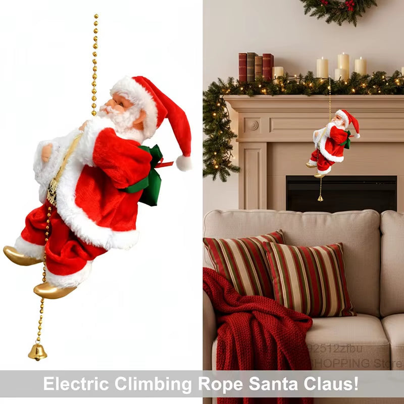 Music Santa Claus Toy, Electric Santa Claus Climbing Rope, Home Christmas Tree Decor, Musical Santa Kids Christmas New Year Gift