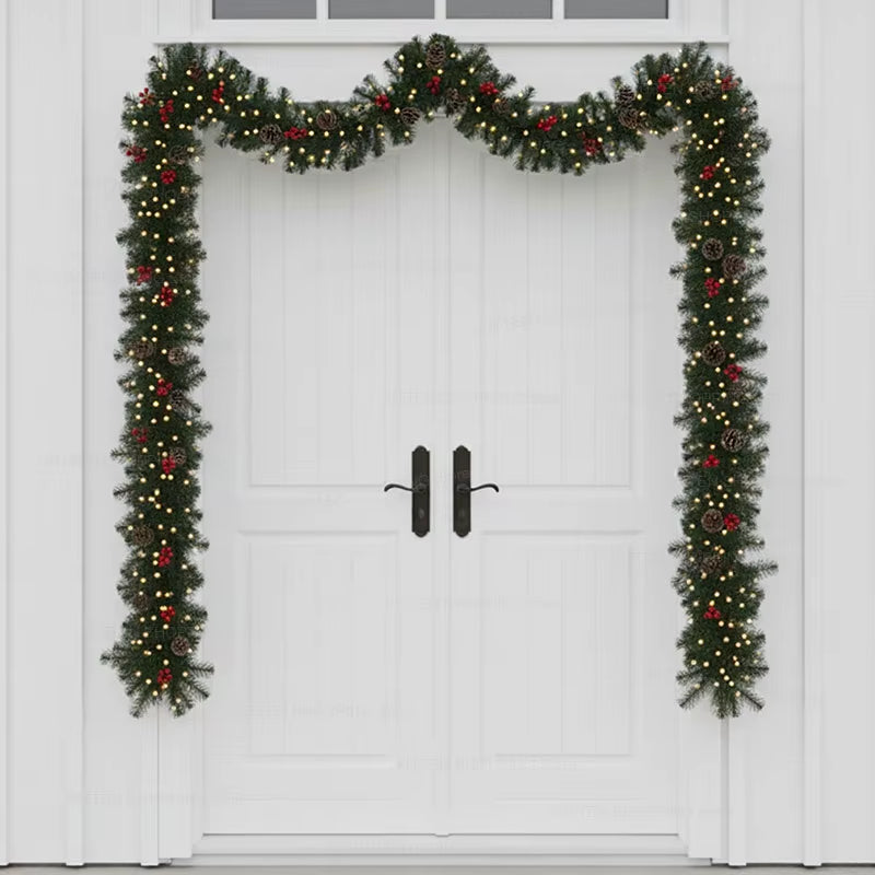 2.7M Christmas Garlands, Christmas Garland with Pinecones Red Berries, Fireplaces Stairs Front Door Xmas Party New Year Decor