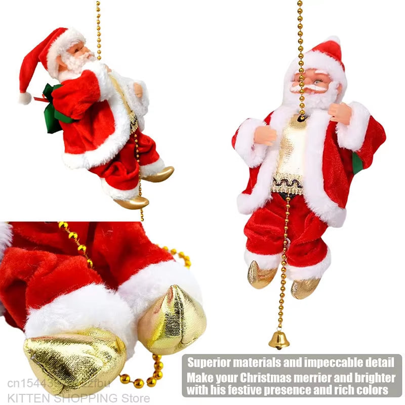 Music Santa Claus Toy, Electric Santa Claus Climbing Rope, Home Christmas Tree Decor, Musical Santa Kids Christmas New Year Gift
