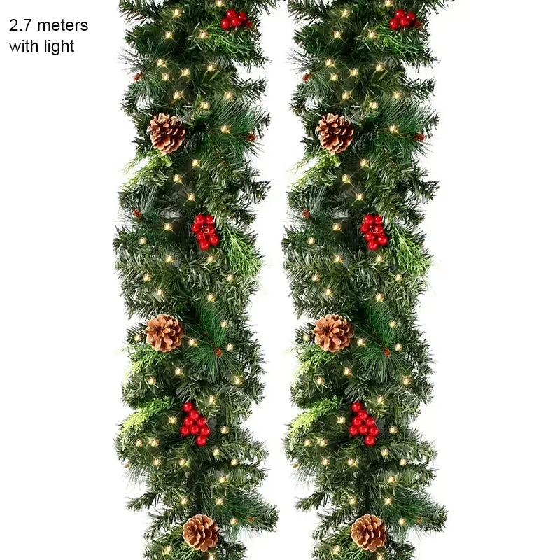 2.7M Christmas Garlands, Christmas Garland with Pinecones Red Berries, Fireplaces Stairs Front Door Xmas Party New Year Decor