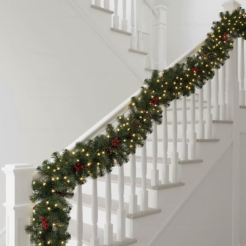 2.7M Christmas Garlands, Christmas Garland with Pinecones Red Berries, Fireplaces Stairs Front Door Xmas Party New Year Decor
